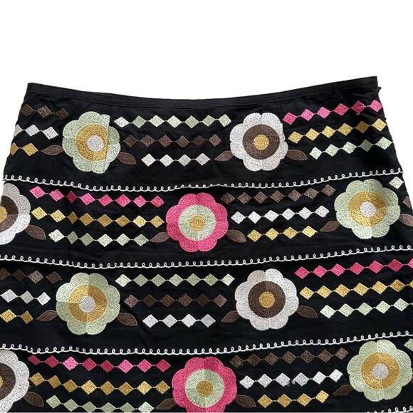 Etcetera Skirt Black Multicolored Floral Embroidered Tiered Pencil Skirt Size 6 - Picture 3 of 9